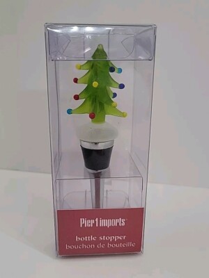 Pier 1 Imports Glass Wine Bottle Stopper Hand Blown Christmas Tree NEW
