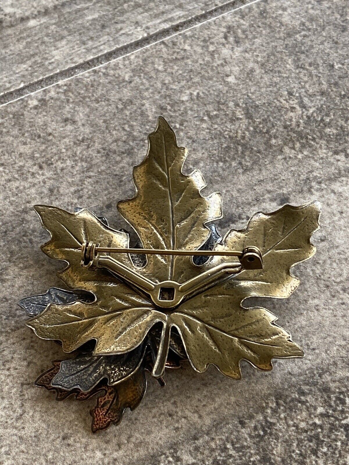 Vintage Brooch Pin Maple Leaf Gold Silver Cooper … - image 5
