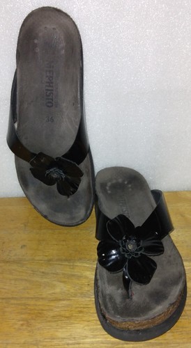 MEPHISTO Violette Air -Relax Flower Flip Flop Black Patent Leather. Sz 36 US 6 - Picture 13 of 16