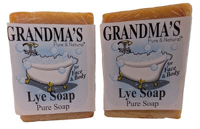 2 Bars Grandma's Lye Soap Pure & Natural 6oz Bar Fragrance Free