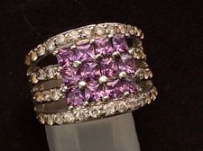  Sterling Silver Princess Cut Amethyst Colored Cubic Zirconia 7.9g Ring 7.25