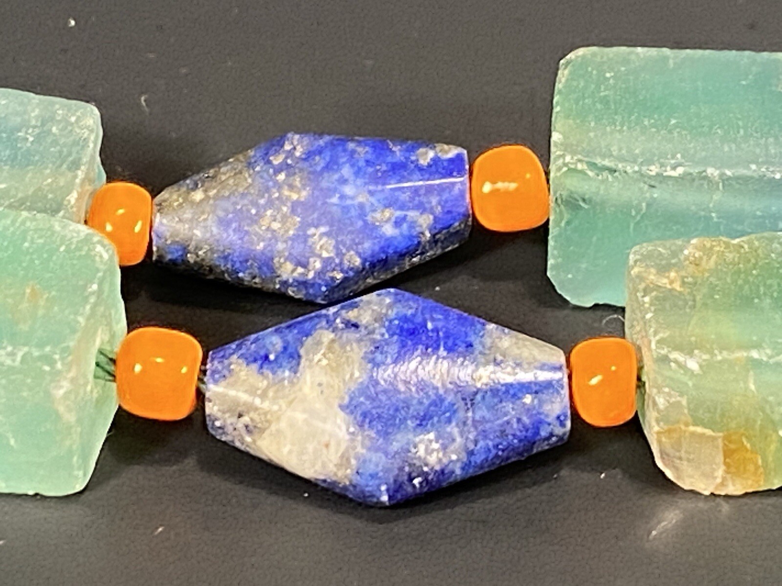 Green Fluorite Rectangular Beads w/ Lapiz Lazuli … - image 6