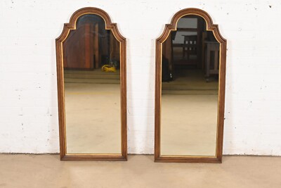Henredon French Regency Louis XVI Carved Walnut and Gold Gilt Tall Wall Mirrors