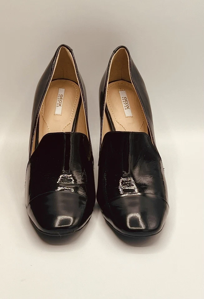 EU 36 US6 GEOX Respira zapatos de salón clásicos negros charol tacón cómodo de 3” Foto 2 de 4