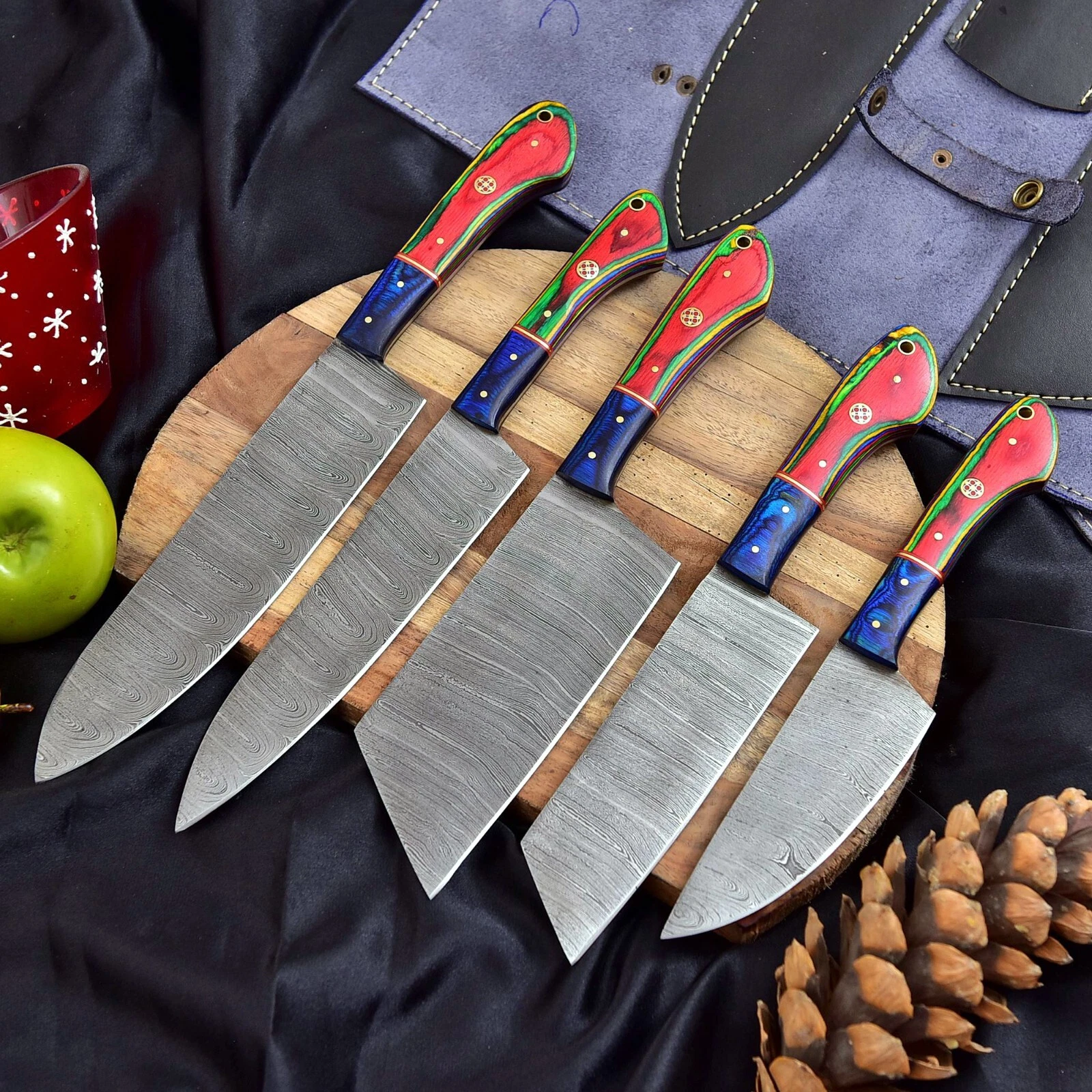 Custom Damascus Steel Chef Knife Set | Handmade Kitchen Knives with Bag | SF1201
Opens in a new wind