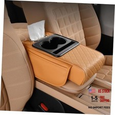 Car Armrest Cushion,5-in-1 Center Console Cover with 2 Storage Bags Cup Orange