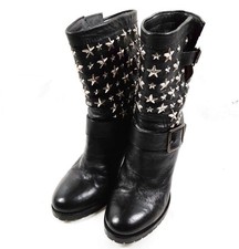 Jimmy Choo black leather boots with silver star studs size 37 1/2