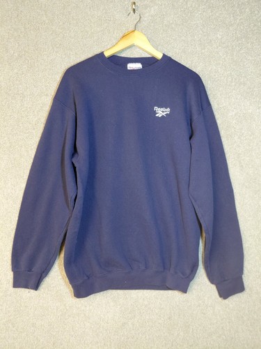 Reebok, Vintage Reebok Sweatshirt Mens Large Navy Blue Made in USA 90s Embroidered Logo