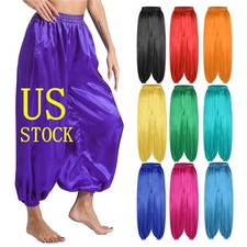 US Women Belly Dance Satin Pants Stage Performance Loose Bloomers Carnival Party