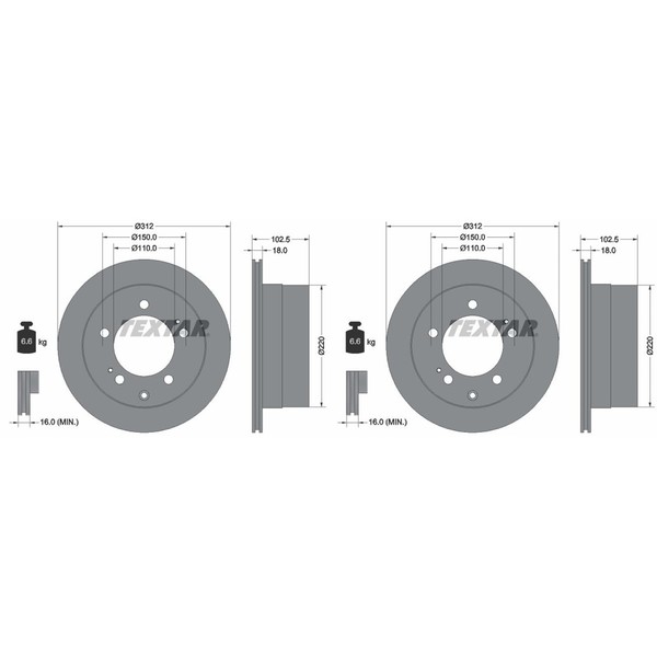 2X Textar PRO Bremsscheiben 312Mm InnenbelÜFtet Hinten Passend FüR Toyota Land |-image