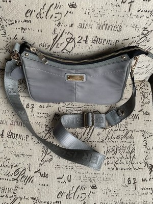 River Island Gray Shoulder Bag with Adjustable Strap, Logo Plaque & Bag Charm