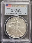 2008 PCGS MS70 AMERICAN SILVER EAGLE - FIRST STRIKE - FLAG LABEL (FLAWLESS!)