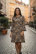 Michael Kors Dress Black Yellow Paisley Bell Sleeve Sweetheart Flounce Womens: S