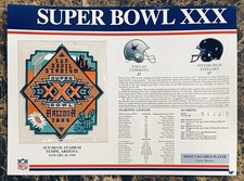 NFL Super Bowl XXX 30 Patch Dallas Cowboys vs Pittsburgh Steelers W/ Stats Card