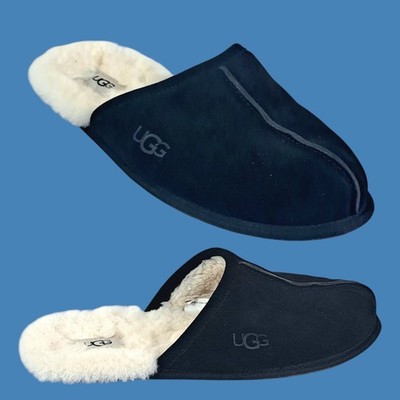 UGG Scuff Slippers Men s 12 Black Suede Shearling Lined House Shoes Excellent