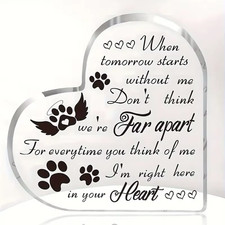 Heart-Shaped Acrylic Pet Memorial Plaque Sympathy Gift Desk / Shelf Display NEW