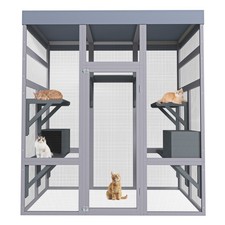 Large Outdoor Catio - Wooden Cat Enclosure w/Waterproof Roof  2 Houses