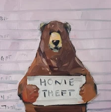 Art PRINT Painting 16x16 by Artist Jose Trujillo Charming Brown Bear Mugshot