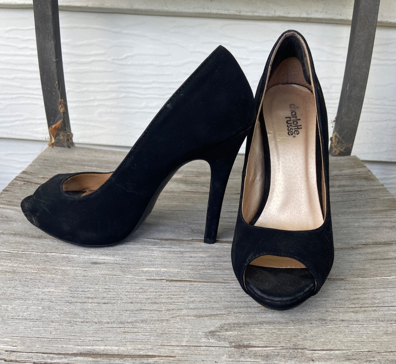 Open Toe Stilleto Black Velveteen Heels Size 8 City Party Sexy Charlotte Russe