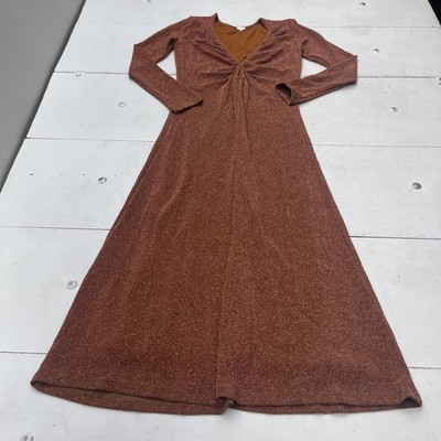 Johanna Ortiz Dress Womens 8 Brown Cairo Nights Midi Metallic Jersey Party Gown