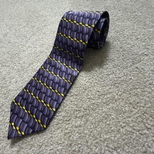 5 CLEARANCE Romario Manzini Mens Purple Yellow Geometric Silk Neck Tie
