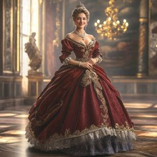Custom Burgundy Luxury Vintage Victorian Evening Gown Gorgeou Embroidered Corset