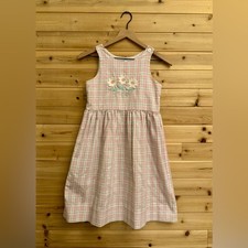 Vintage Kelly  s Kids Size 8 Teal Pink Plaid Flower Applique Tank Dress Spring