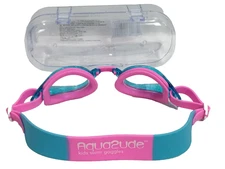 Aqua2ude Swim Goggles Anti-fog Silicone Strap Case Kids 6 Yr & Up