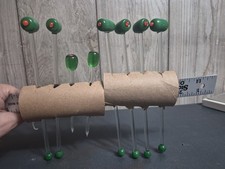 OLIVE glass Cocktail SWIZZLE STICKS Barware, LOT OF 8 (2 are Crate & Barrel) VTG