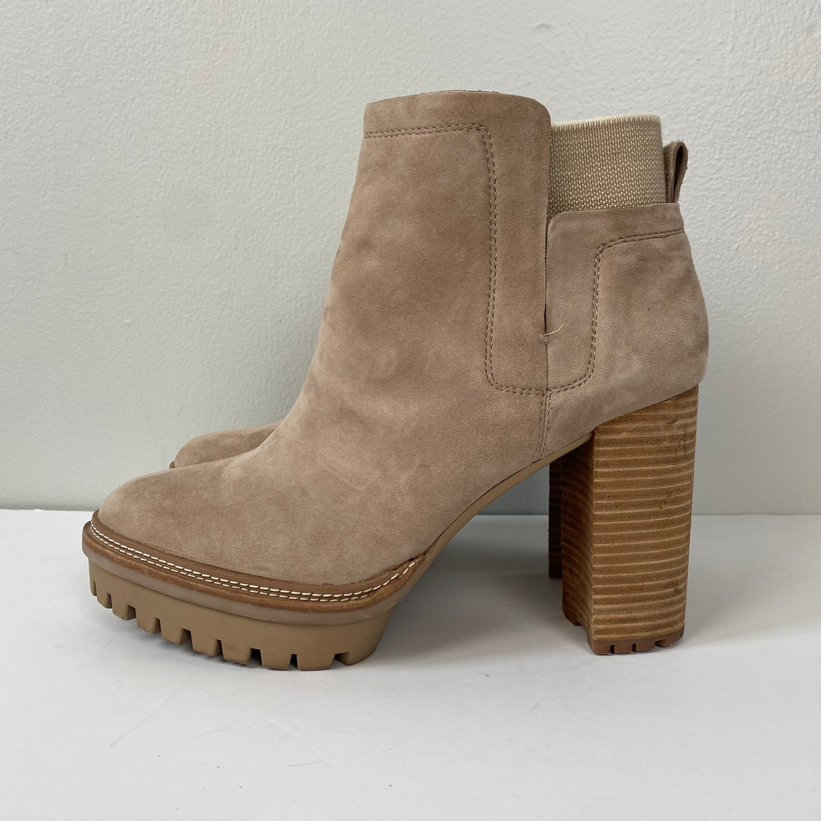 SAOLA Stivali Vince Camuto Erina stivaletti grossi plateau suola a strappo tortora pelle scamosciata 11M