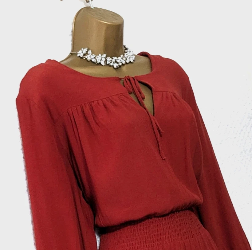 M&S COLLECTION Copper Brown Fit & Flare Midi Dress 18 Long Sleeve Smart Daywear - Image 3 of 4