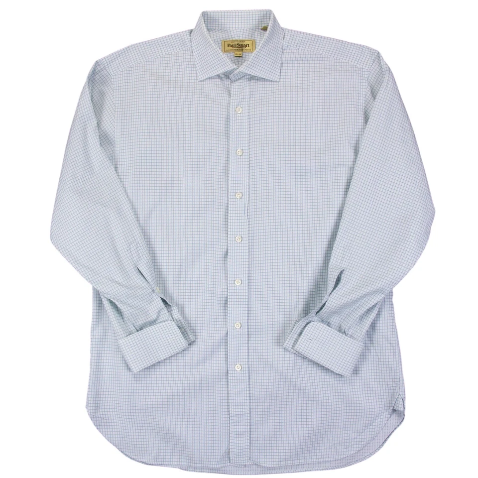 Мужская белая зеленая клетчатая рубашка с длинным рукавом Paul Stuart 16,5–34 с французскими манжетами - Изображение 2 из 4