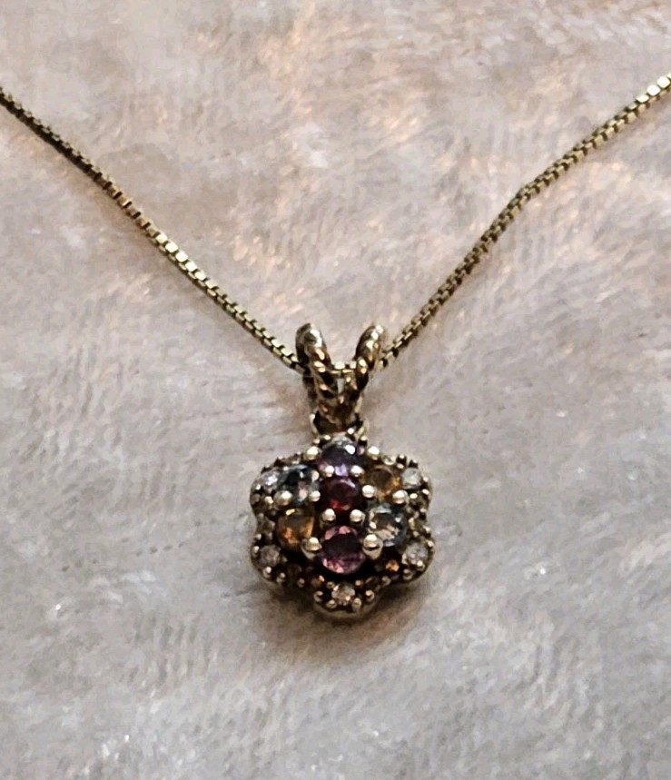 Sterling Silver Multi-Colored Gemstone Pendant Ch… - image 5