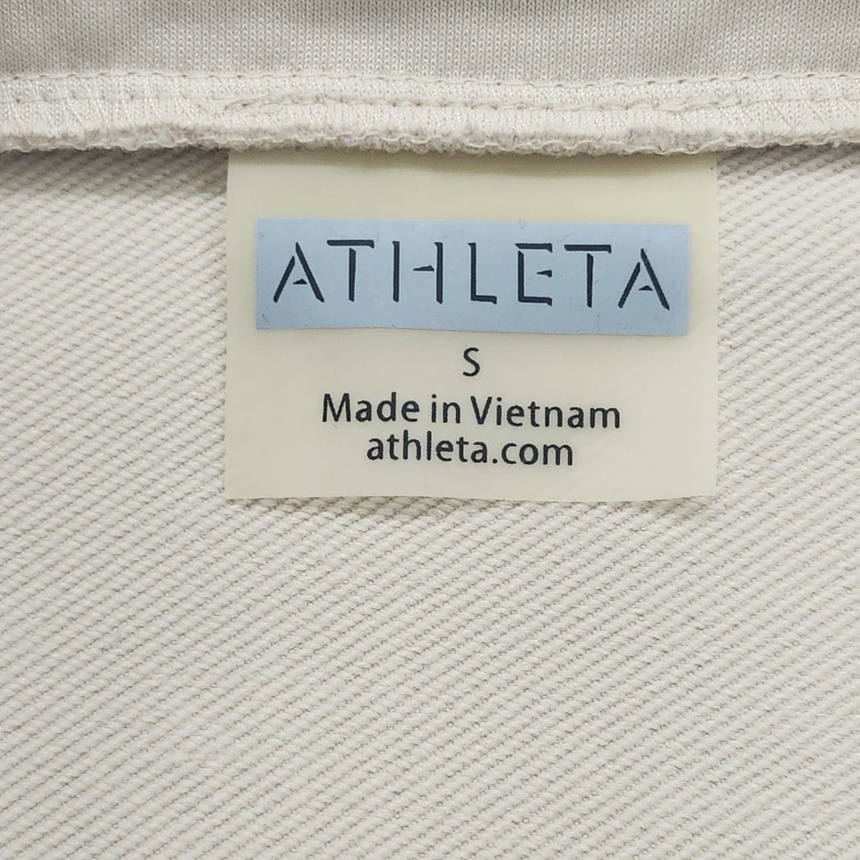 Chaqueta Athleta Mujer S Beige Azul Espalda Flor Gráfico Cremallera Completa Manga Corta Foto 4 de 4