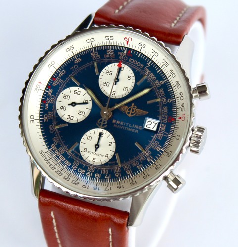 BREITLING Watch A13022 NAVITIMER automatic 41mm BLUE PANDA DIAL, box/papers, WOW