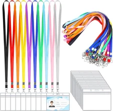 50 Pack Name Tag Lanyards with Id Holder, Clear Plastic Horizontal Multicolor 