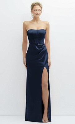 After Six STRAPLESS TOPSTITCHED CORSET SATIN Gown,DRAPED COLUMN SKIRT,sz 10,NEW