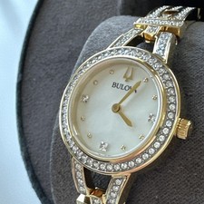 Bulova Crystal Womens Crystal Accent Gold Tone Stainless Bracelet Watch 98L325