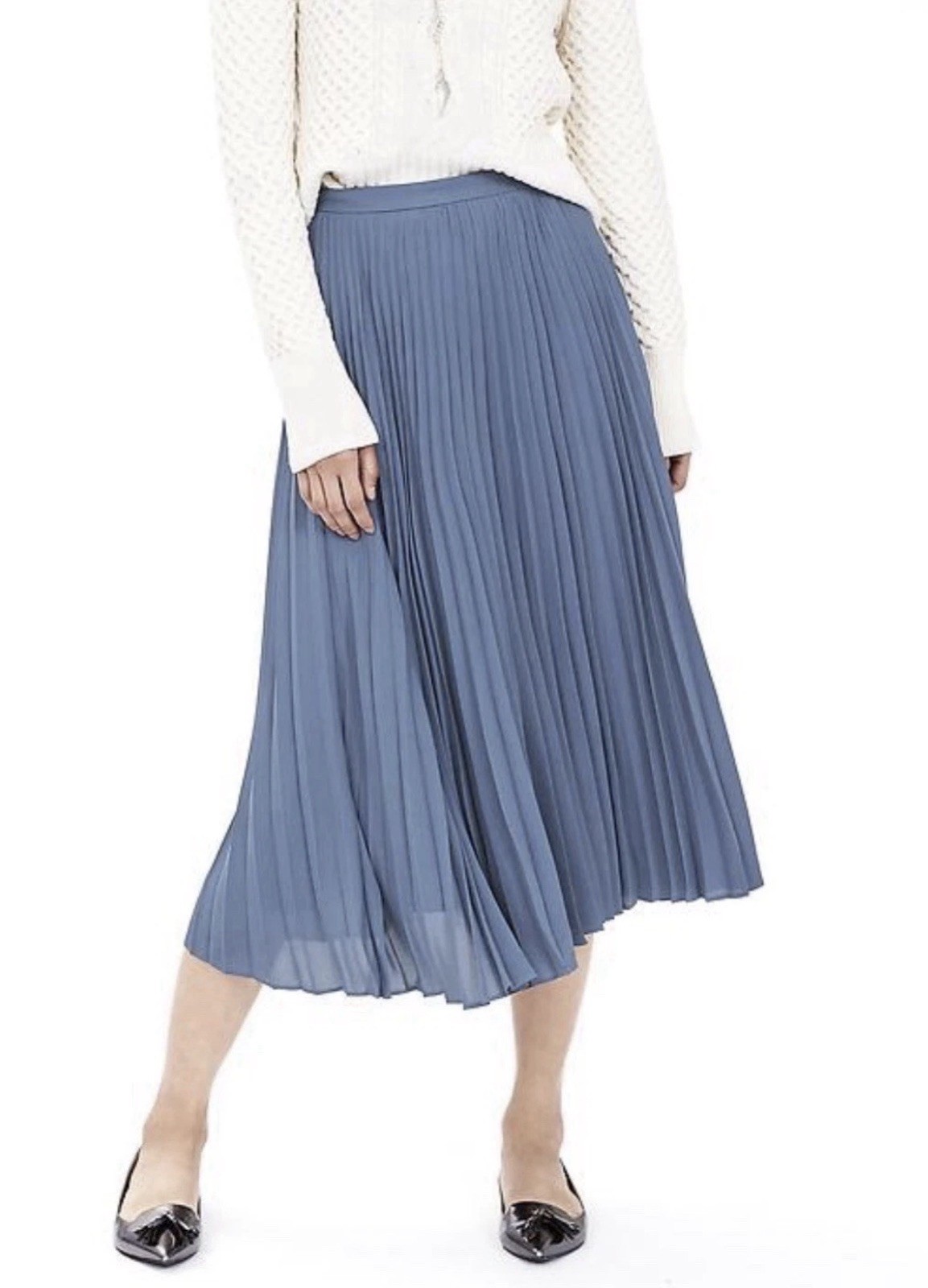 Banana Republic Petite Pleated Midi Skirt Blue Size 10P