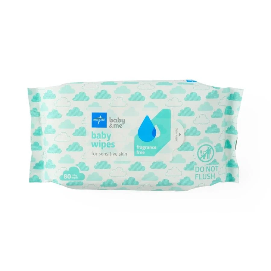 Medline Baby Wipes Fragrance-Free 5.5x7.25" Hypoallergenic 80 Wipes per, 24 Pack