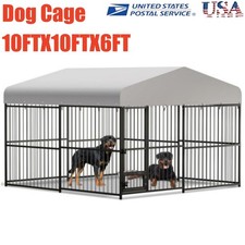 10FTX10FTX6FT Heavy Duty Dog Cage with Roof Large Outdoor Dog Kennel Safety Lock