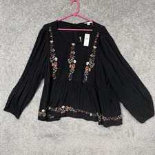 American Eagle XXL Floral Embroidered Peasant Blouse Dark Cottagecore Boho Folk