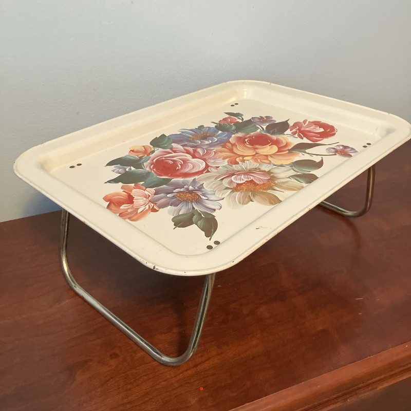 Vintage Folding Floral Metal Lap Tray TV Retro Mid Century Bed