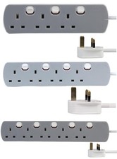 Extension Lead 3 / 4 / 5 Way Socket Gang Grey Individually switched UK Plug 13A