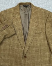 Jos A Bank Blazer Mens 44L Plaid Wool Cashmere 2-Button Signature Gold Lined