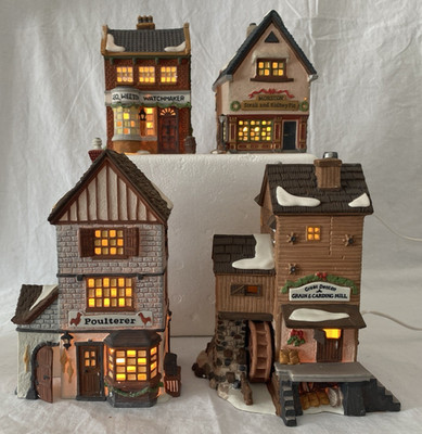4 Dept 56 Christmas Dickens Village Poulterer Denton Mill Watchmaker Moston Pies