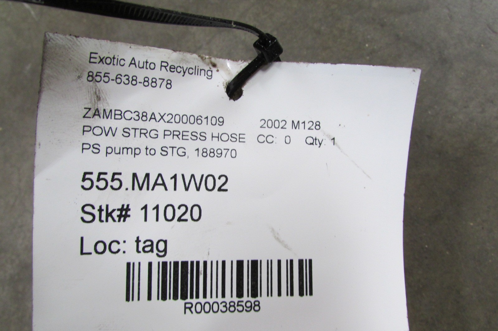 Maserati Coupe, Spyder, Gransport, Steering Gear Rack to Cooler Hose, 188970