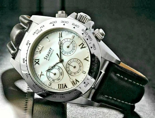 Men's Stauer Monaco Leather Band Designer Timepiece Precision Automatic Movement
