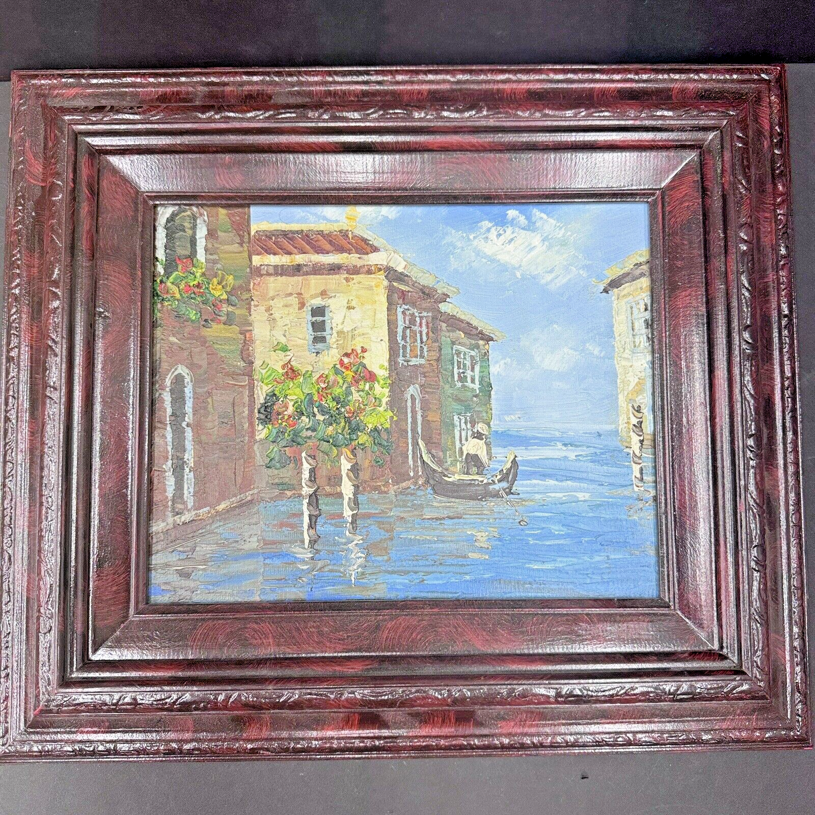Modernist Italian Venetian Gondola Coastal Landscape Palette Knife Painting