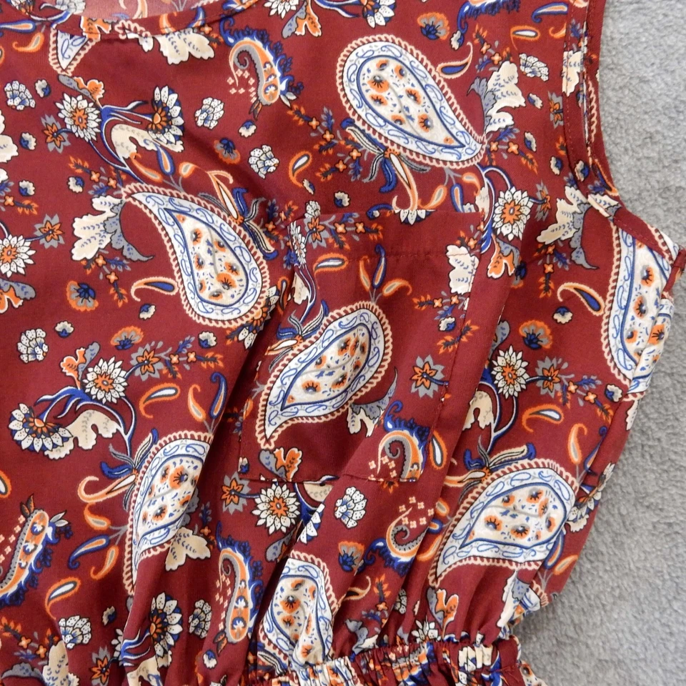 Vestido soprano sin mangas pequeño granate estampado cachemir bolsillo sin forro hasta la rodilla Foto 3 de 4